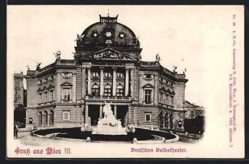 AK Wien, Frontalansicht Denkmal vor Deutschem Volkstheater