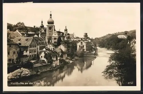 AK Waidhofen an der Ybbs, Uferpartie mit Kirche