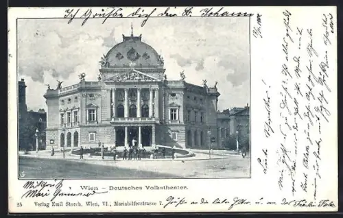 AK Wien, Deutsches Volkstheater mit Strasse