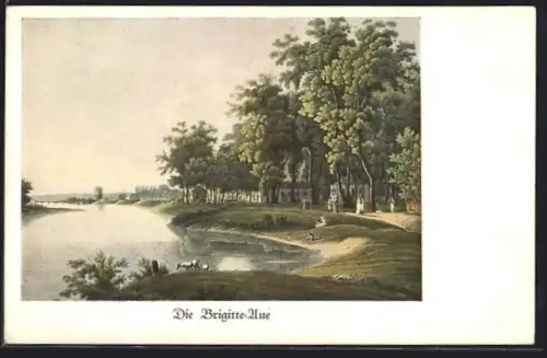 AK Wien II, Die Brigitte-Aue, Tiere am Wasser