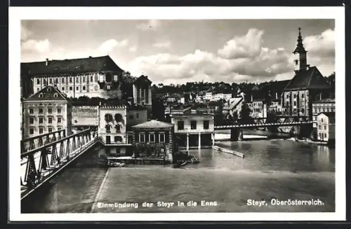 AK Steyr /Ob.-Oe., Einmündung der Steyr in die Enns