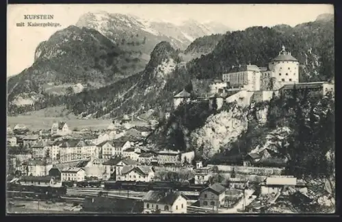 AK Kufstein, Teilansicht mit Schloss und Kaisergebirge