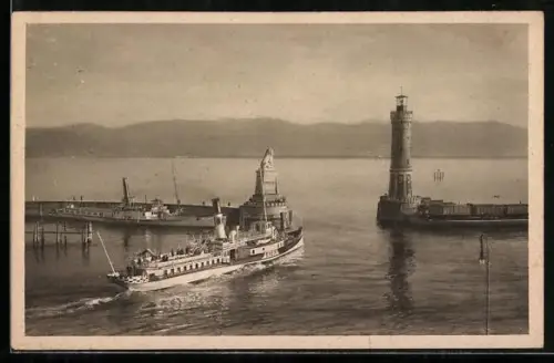 AK Lindau i. B., Schweizer Dampfer Rhein verlässt den Hafen