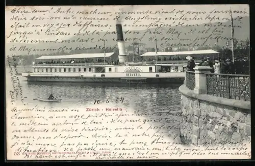 AK Zürich, Raddampfer Helvetia am Anleger