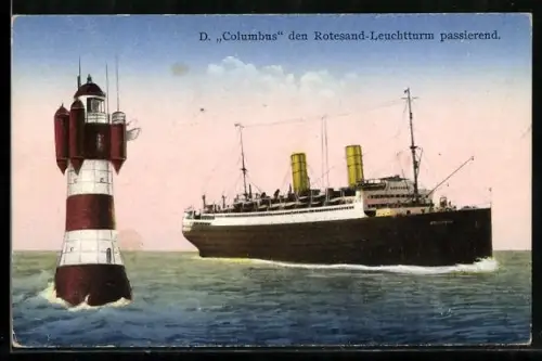 AK Passagierschiff Columbus passiert den Rotesand-Leuchtturm