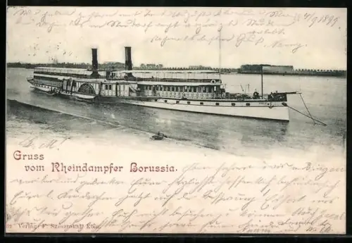 AK Rheindampfer Borussia ankert nahe am Ufer