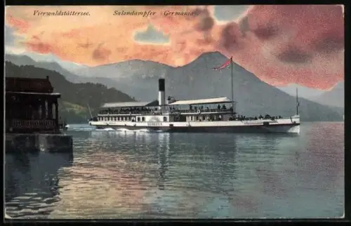 AK Vierwaldstättersee, Salondampfer Germania nach Verlassen des Schiffsanlegers