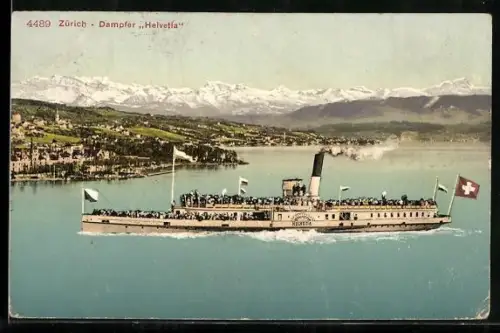 AK Zürich, Dampfer Helvetia auf dem Zürichsee