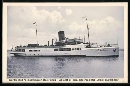 AK Wilhelmshaven-Rüstringen, Abfahrt des Bäderdampfers Stadt Rüstringen, Passagierschiff