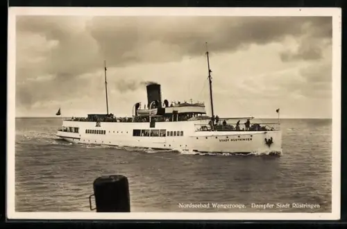 AK Wangerooge, Dampfer Stadt Rüstringen nähert sich der Landungsbrücke