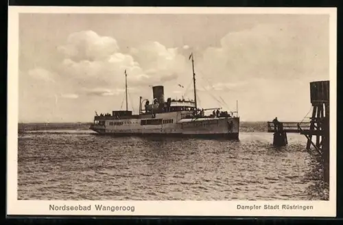 AK Wangeroog, Dampfer Stadt Rüstringen nähert sich der Landungsbrücke