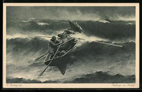 AK Seenotrettungsboot kommt in schwerer See havariertem Segelschiff zu Hilfe