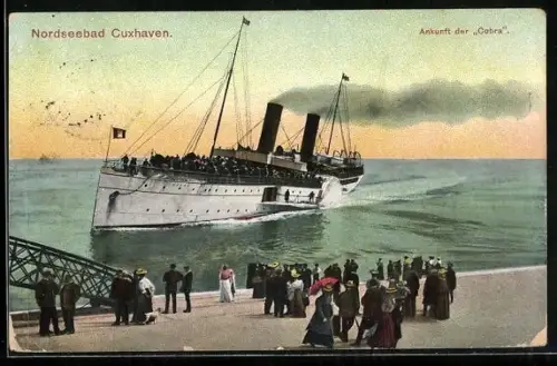 AK Cuxhaven, Ankunft des Passagierschiffes Cobra