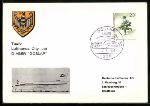 AK Taufe vom Lufthansa City-Jet D-ABER Goslar der Deutschen Lufthansa