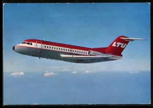 AK Passagierflugzeug des Types Fokker F.28 Fellowship der LTU-Fluggesellschaft