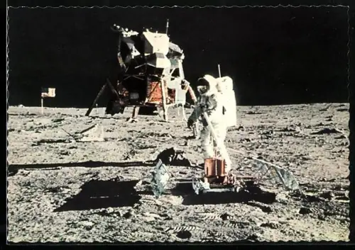 AK Astronaut Edwin Aldrin errichtet Laser-Reflektor auf dem Mond, 21. Juli 1969