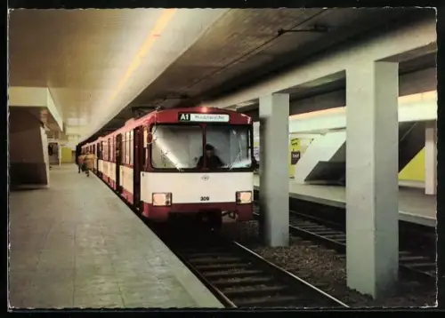AK Frankfurt am Main, Einfahrt einer U-Bahn der Linie A1 mit Zielbahnhof Hauptwache