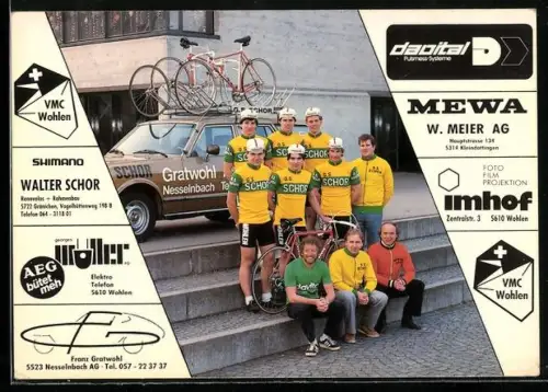 AK Gruppenaufnahme der Radsportler Joho Stefan, Zaugg Hanspeter, Huwyler Daniel, Seiler Kurt, Küttel Arno