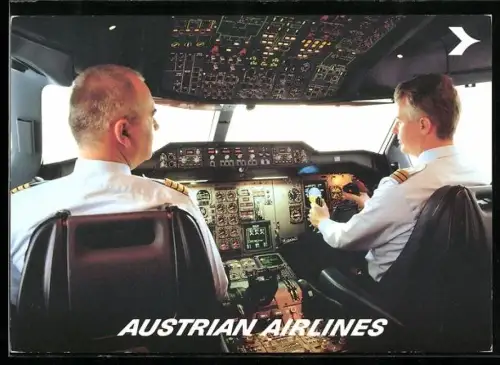 AK Flugzeug der Austrian Airlines, Piloten im Cockpit Airbus A 310-324
