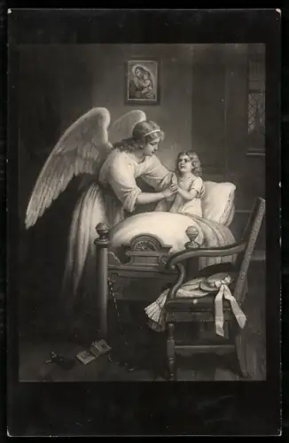 AK Schutzengel wacht über das betende Mädchen