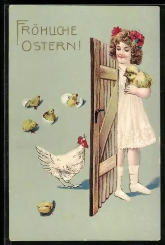 AK Mädchen mit Osterküken