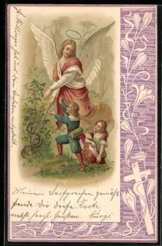 Präge-AK Schutzengel schützt die spielenden Kinder vor einer Schlange