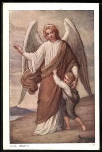 Künstler-AK Schutzengel und Knabe