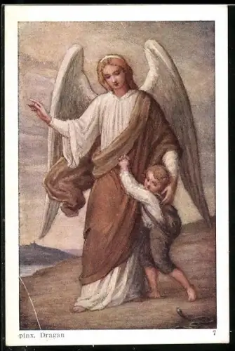 Künstler-AK Schutzengel und Knabe