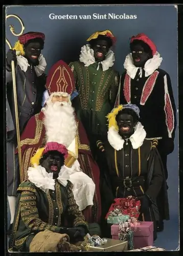 AK Sint Nicolaas und Zwarte Piet mit Geschenken, Groeten van Sint Nicolaas