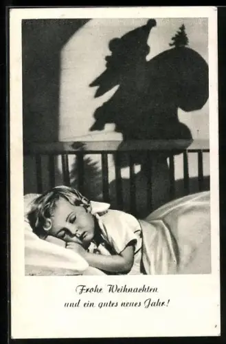 AK Kind schläft im Schatten des Weihnachtsmanns