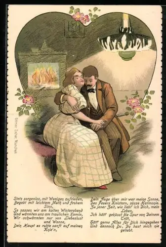 AK Pärchen ist von einem Herzen umrahmt