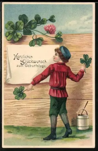 AK Geburtstagsgrüsse mit Kleeblättern geschmückt