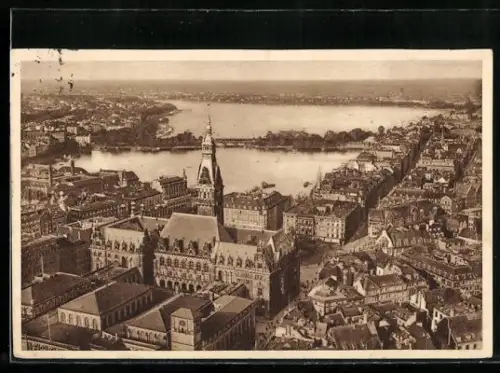 AK Hamburg, Rathaus mit Alster, Ganzsache WHW Winterhilfswerk 1934/35