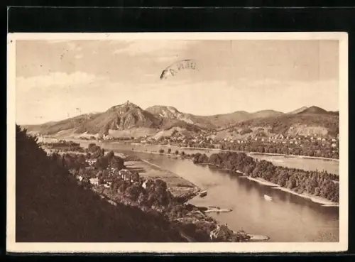 AK Blick auf das Siebengebirge, Ganzsache WHW Winterhilfswerk 1934-35