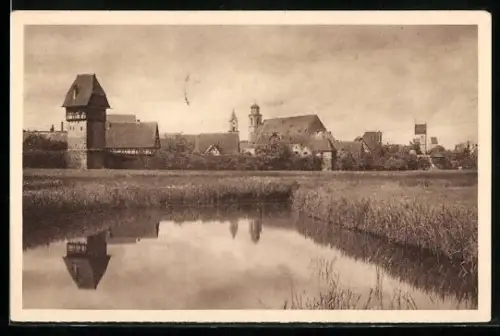 AK Dinkelsbühl, Ortsansicht mit Kirche und Türmen, Ganzsache WHW Winterhilfswerk 1934/35