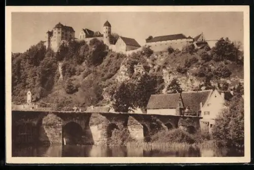 AK Harburg a. d. Wörnitz, Blick auf die Burg, Ganzsache WHW Winterhilfswerk 1934/35