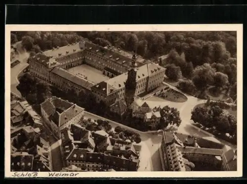 AK Weimar, Weimarer Schloss aus der Vogelschau, Ganzsache WHW Winterhilfswerk 1934/35