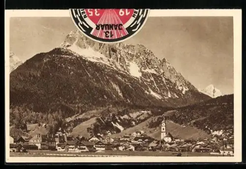 AK Mittenwald, Blick auf Ort und Wetterstein, Ganzsache WHW Winterhilfswerk 1934 /35