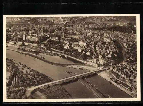 AK Aschaffenburg, Stadtpanorama vom Flugzeug aus, Ganzsache WHW Winterhilfswerk 1934 /35