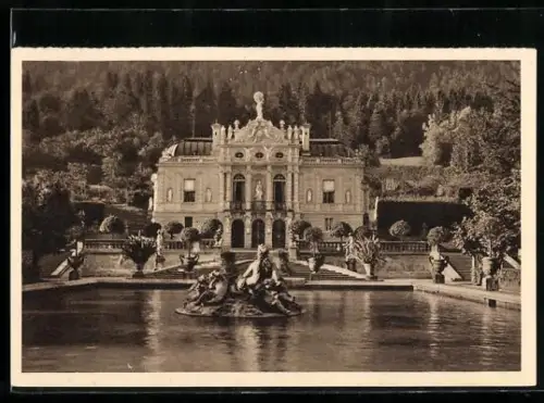 AK Schloss Linderhof mit Brunnen, Ganzsache WHW Winterhilfswerk 1934/35