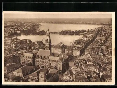 AK Hamburg, Rathaus mit Alster, Ganzsache WHW Winterhilfswerk 1934 /35