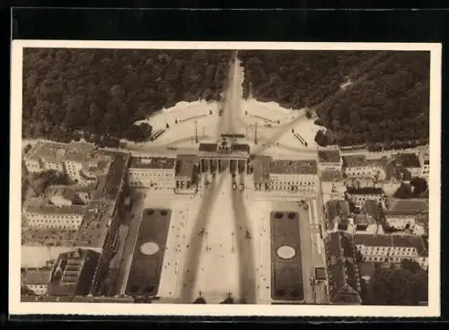 AK Berlin, Brandenburger Tor aus der Luft, Ganzsache WHW Winterhilfswerk 1934/35