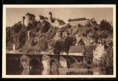 AK Harburg a. d. Wörnitz, Blick auf die Burg, Ganzsache WHW Winterhilfswerk 1934/35
