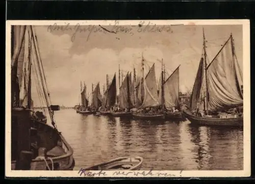 AK Warnemünde, Boote im Hafen, Ganzsache WHW Winterhilfswerk 1934/35