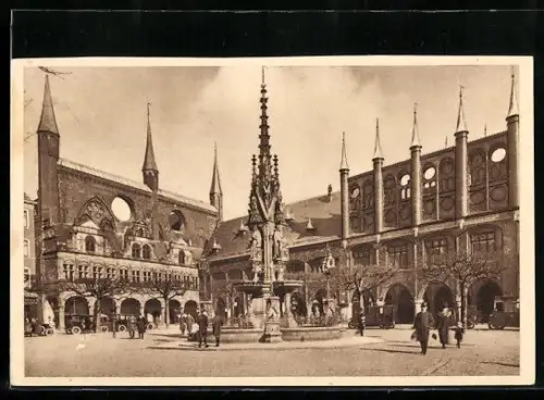 AK Lübeck, Marktplatz und Rathaus, Ganzsache WHW Winterhilfswerk 1934/35