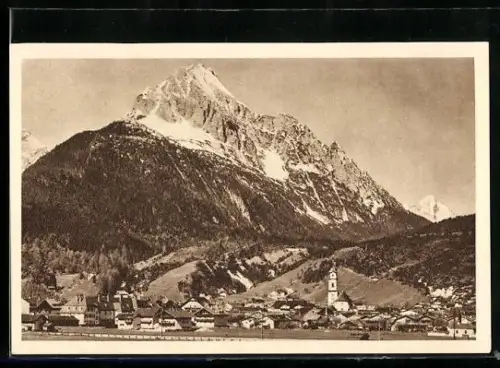 AK Mittenwald, Blick auf Ort und Wetterstein, Ganzsache WHW Winterhilfswerk 1934 /35