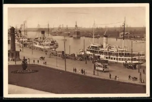 AK Stettin, Dampfschiffbollwerk mit Passanten, Ganzsache WHW Winterhilfswerk 1934 /35