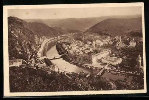AK Bad Ems, Totalansicht mit Brücken, Ganzsache WHW Winterhilfswerk 1934/35