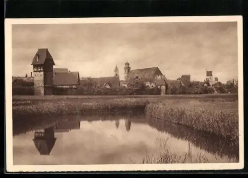 AK Dinkelsbühl, Ortsansicht mit Kirche und Türmen, Ganzsache WHW Winterhilfswerk 1934/35