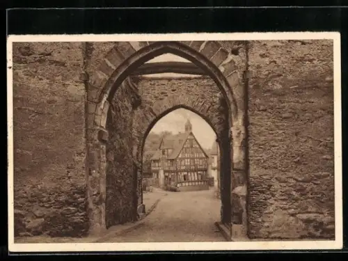 AK Rhens am Rhein, Fachwerkhaus mit Strassenpartie, Ganzsache WHW Winterhilfswerk 1934 /35